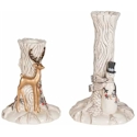 Fitz and Floyd Wintry Woods Snowman Candleholder Pair