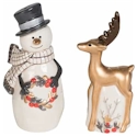 Fitz and Floyd Wintry Woods Snowman Salt and Pepper Set