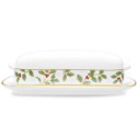 Noritake Holly and Berry Gold Covered Butter Dish