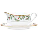 Noritake Holly and Berry Gold Gravy Boat with Tray