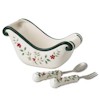 Pfaltzgraff Winterberry Sled Shaped Dish with Resin Handled Fork and Spoon