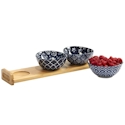 Certified International Blue Indigo Serving Set with Bamboo Tray