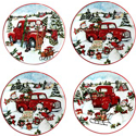 Certified International Red Truck Snowman Canape Plate