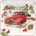 Certified International Red Truck Snowman Dinner Plate