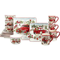 Certified International Red Truck Snowman Dinnerware Set