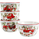 Certified International Red Truck Snowman Ice Cream Bowl