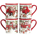 Certified International Red Truck Snowman Mug