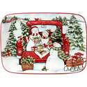 Certified International Red Truck Snowman Rectangular Platter