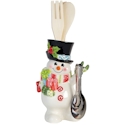 Fitz and Floyd Flurry Folk Utensil Holder with Wooden Utensils and Measuring Spoons