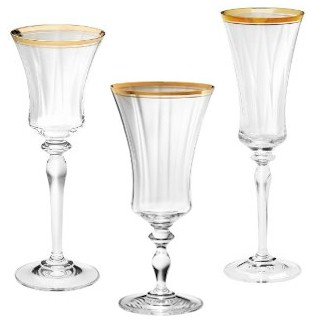 SET OF FOUR MIKASA CRYSTAL WINE GLASSES IN JAMESTOWN GOLD TRIM ~ 8.75" TALL 