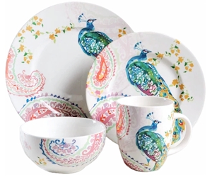 222Fifth Andalusia Peacock 4 New Cereal Bowls 