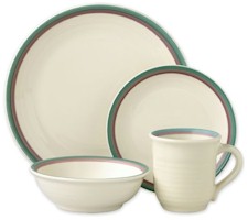 Pfaltzgraff Juniper Dinner Plate 10" Cream with Mauve and Teal bands 
