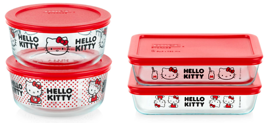 6-Piece Glass Food Storage Set: Hello Kitty, Fern