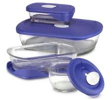 Pyrex Storage Deluxe 1-2/3-Cup Round Dish, Clear with Blue Lid